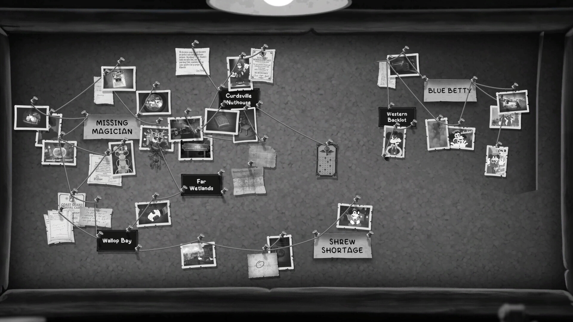 Investigation board artwork for the MOUSE: P.I. For Hire achievement checklist