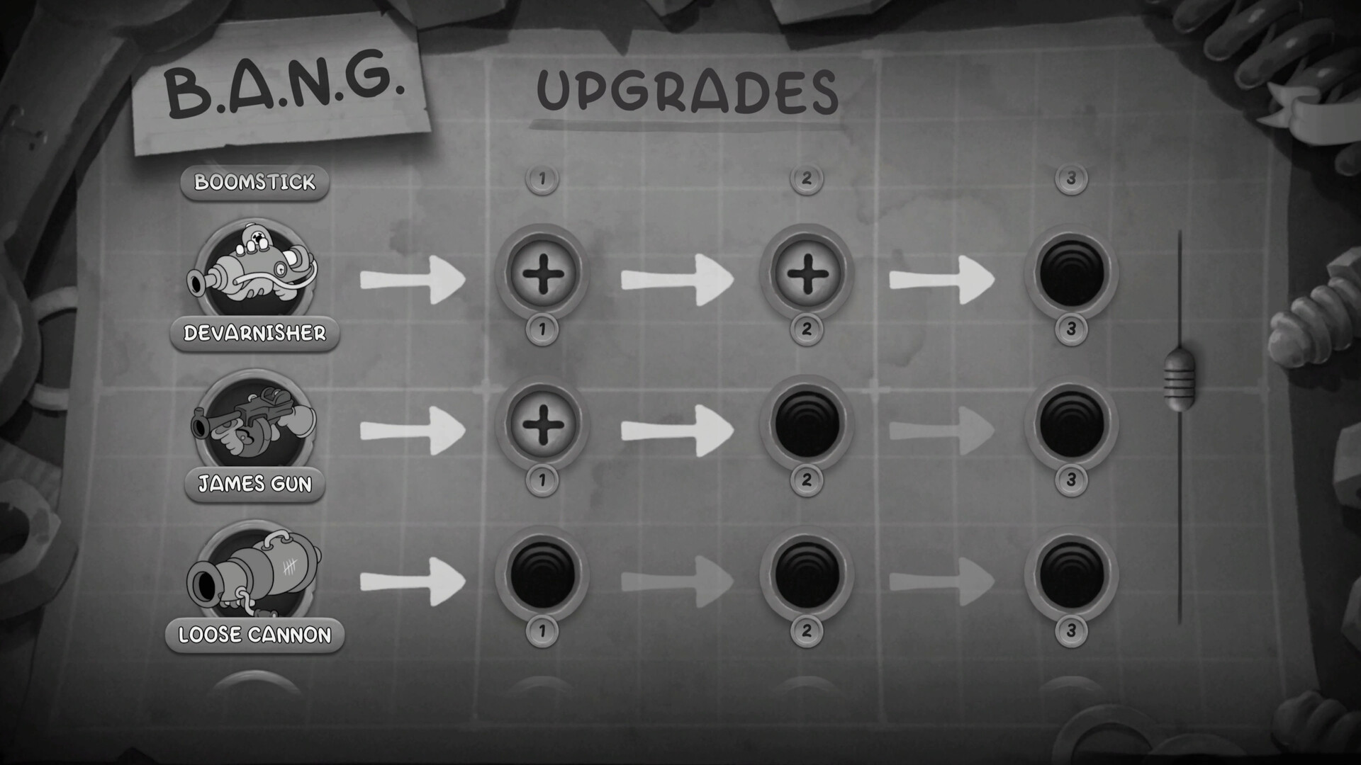 B.A.N.G. upgrades interface for the MOUSE: P.I. For Hire weapon tool