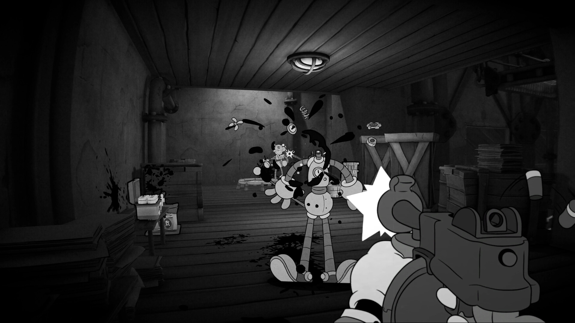 MOUSE: P.I. For Hire gunfight room screenshot used to illustrate advanced combat rhythm